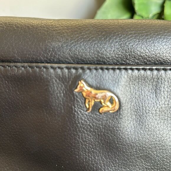 Emma Fox Black Leather Clutch with Gold Accents ** AS IS ** No strap - Picture 3 of 9